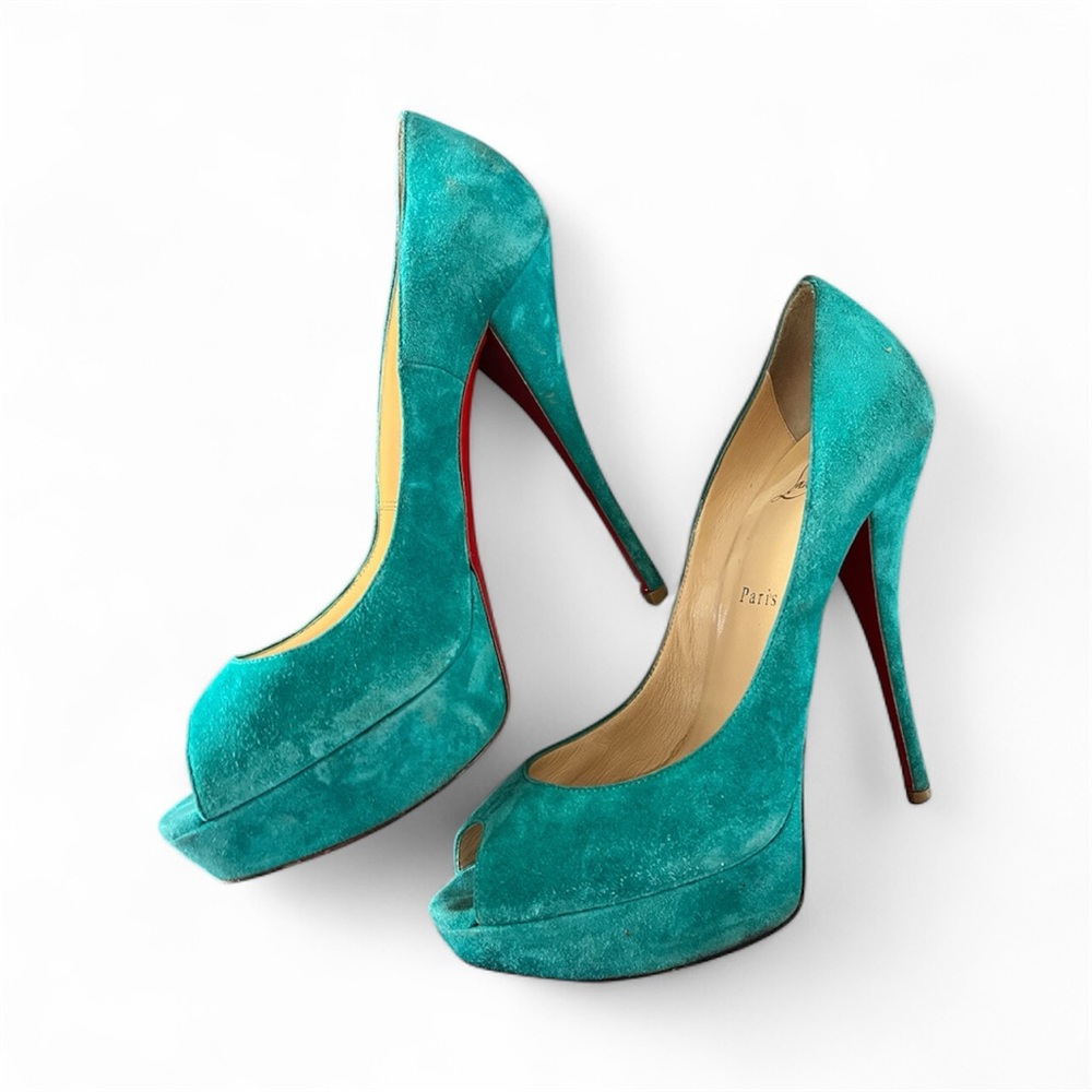 Christian Louboutin Turquoise Peep-Toe Heels